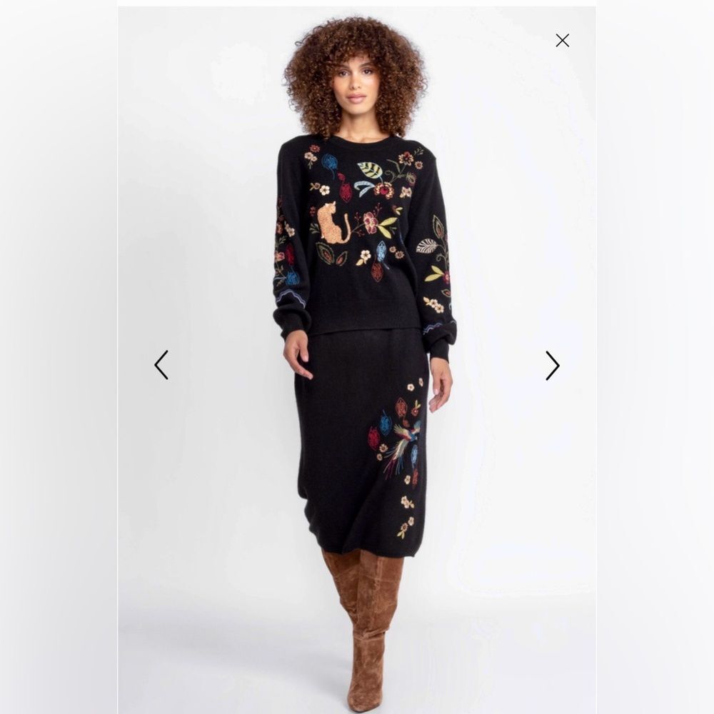 Johnny Was Embroidered Cashmere Wool Skirt S NWT